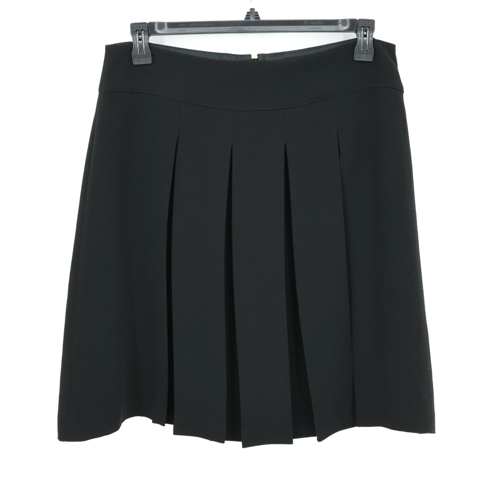 Debbie Shuchat Skirt Womens 14 Black Crepe Pleated Lined Back Zip Preppy Career